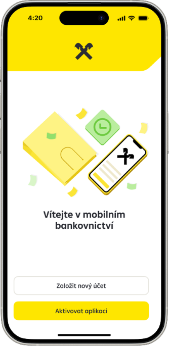 Obrazovka Vítejte v mobilním bankovnictví