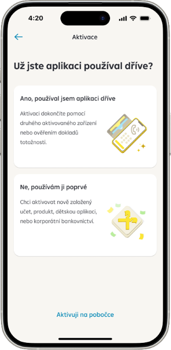 Obrazovka 3. krok aktivace - Vyberte situaci