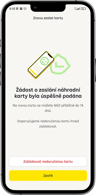 Žádost o zaslání karty byla přijata