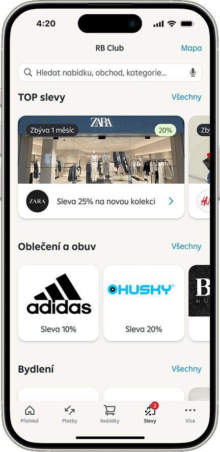 RB Club v aplikaci Raiffeisen bankovnictví