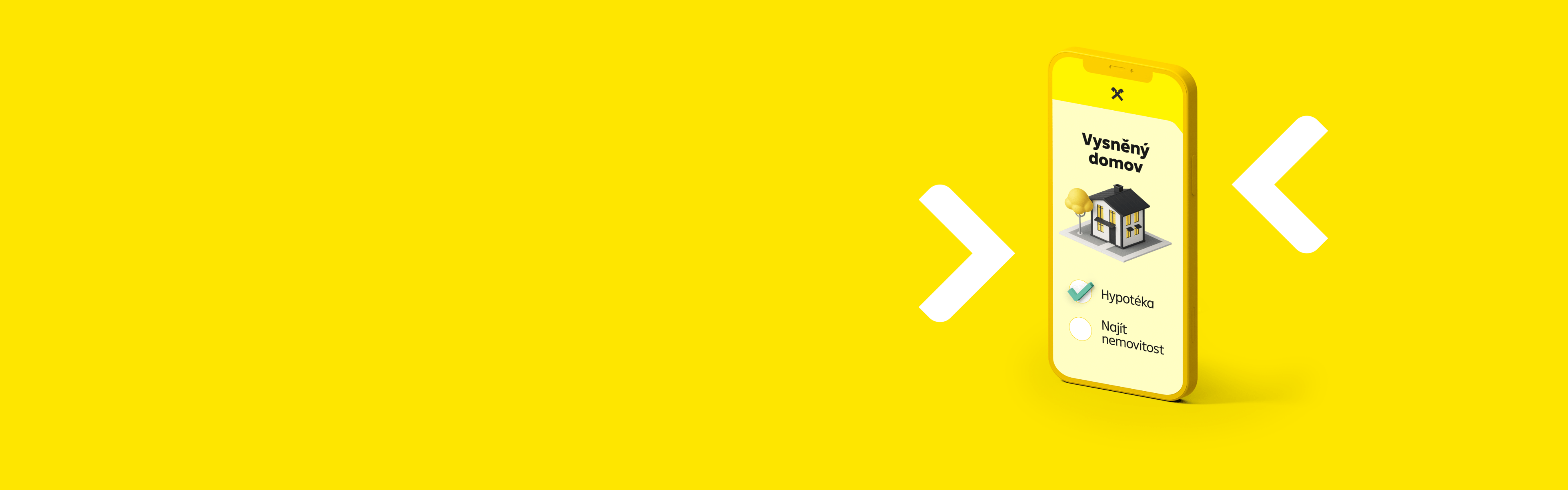 Mobilní telefon s obrázkem domu a pořadím kroků – nejdříve hypotéka, pak nemovitost.