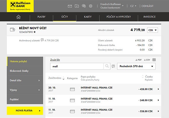 Přehled plateb internetové bankovnictví