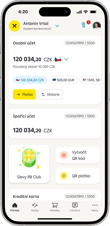 Screen z aplikace Raiffeisen bankovnictví