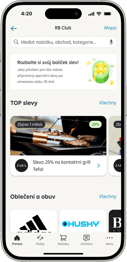 Screen z aplikace Raiffeisen bankovnictví