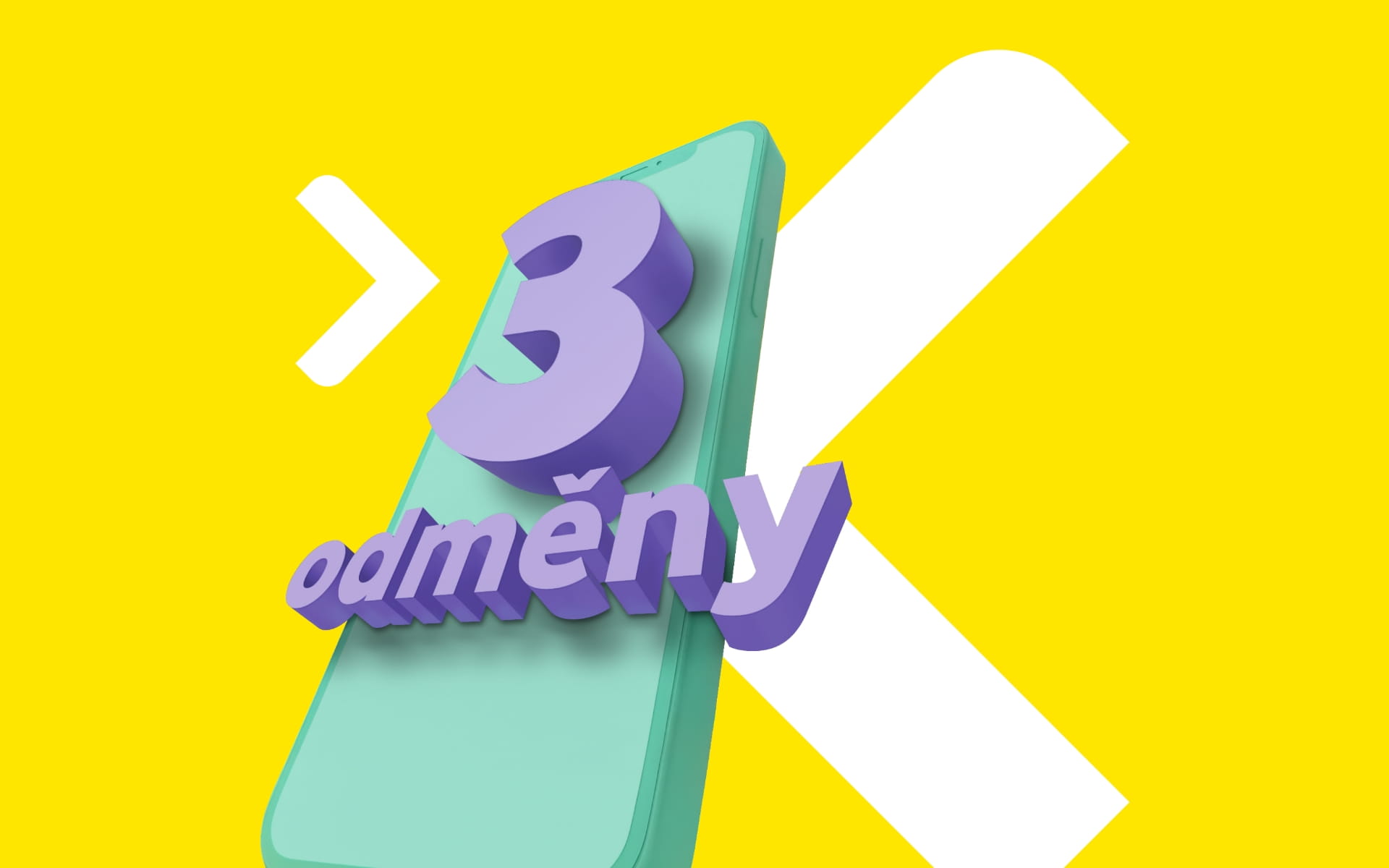 Mobilní telefon s nápisem 3 odměny.