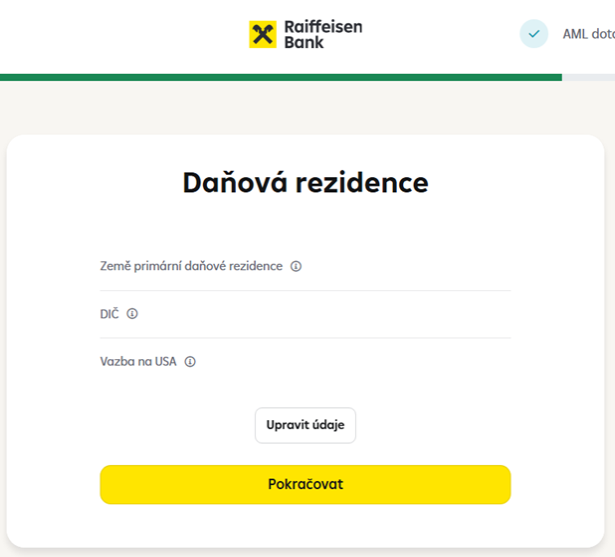 Vyplňte/zkontrolujte správnost daňové rezidence