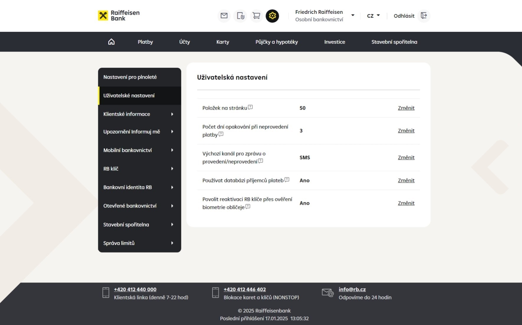 Screen s hlavním dashboardem
