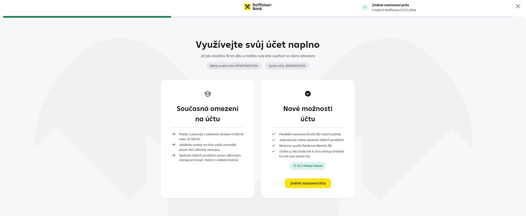 Screen s novými možnostmi nastavení