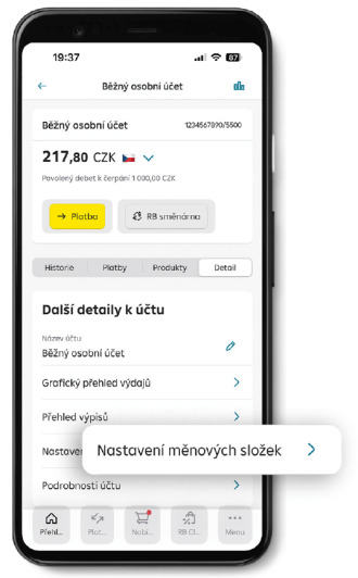 Nstavení v mobilním bankovnictví