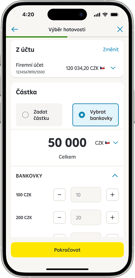 Hlášení výběru na pobočce