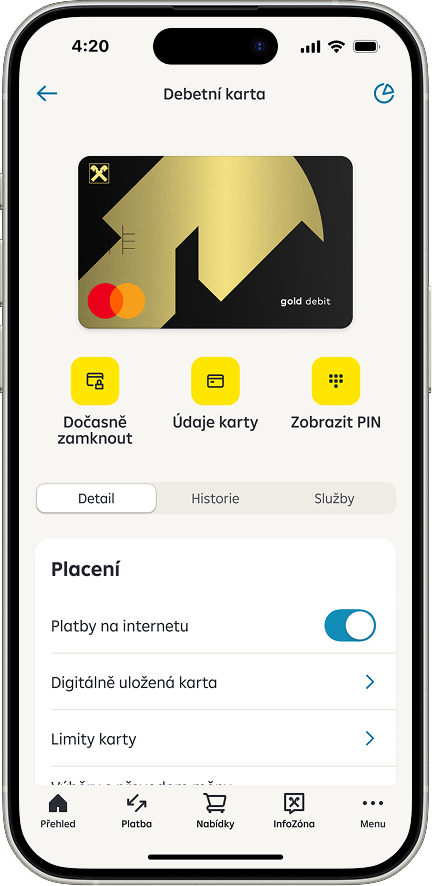 Obrazovka mobilní aplikace pro úpravu karty